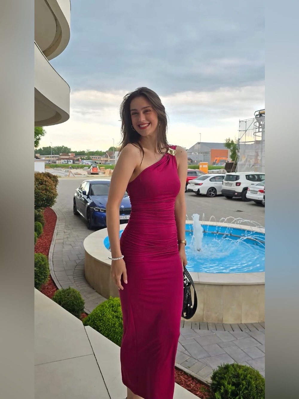 Zara One-Shoulder Fuchsia Ruched Maxi Dress
